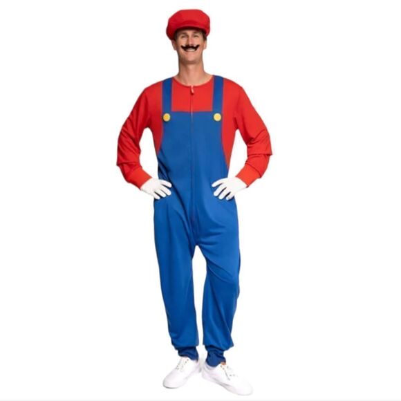 TIPSY ELVES Mario Nintendo plumber one piece zip up unisex costume L - Picture 8 of 8